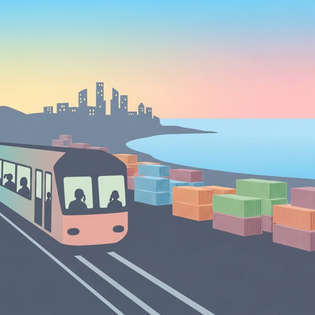 새만금항 인입철도 개통 이후 이동 편의와 경제 변화 흐름을 나타낸 장면으로 미래 효과를 생각해야 합니다.