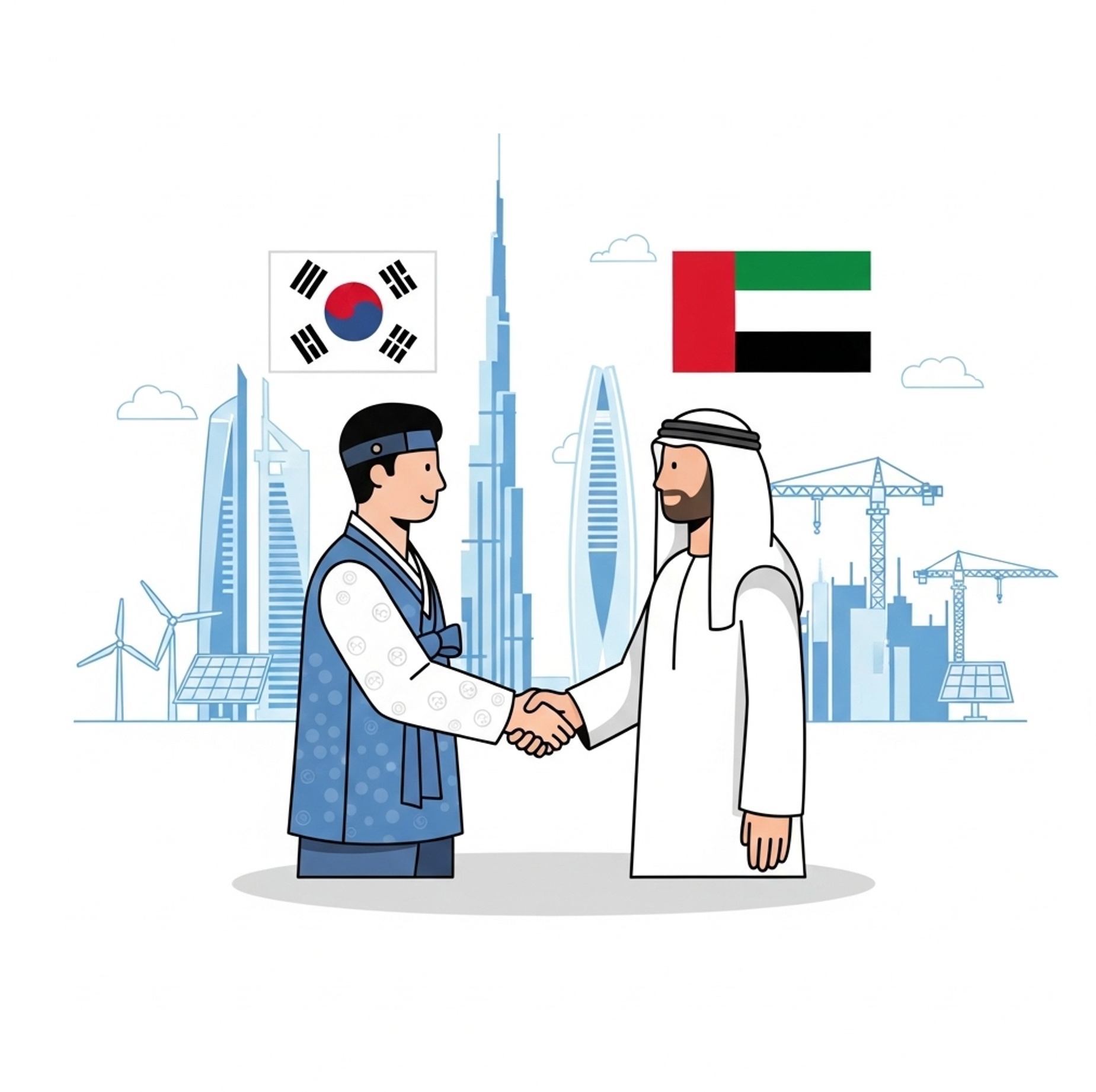 한국과 UAE 인물이 협력 의지를 나누는 장면으로, 한-UAE 정상회담 경제협력 강화 흐름이 미래 공동성장 기반을 넓혀야 합니다.