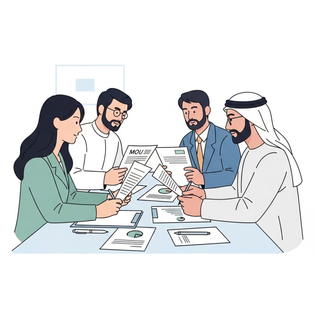 한국 정부 관계자들이 UAE와의 MOU 전략을 검토하는 장면으로, 한국 UAE MOU가 지금 중요한 이유를 정확히 이해해야 합니다.