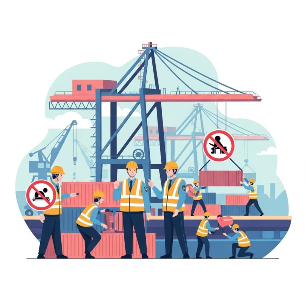 항만사업장 재해 50% 감축 목표의 필요성을 보여주는 점검 장면, 안전 기준 강화 흐름을 이해하는 데 필요합니다.