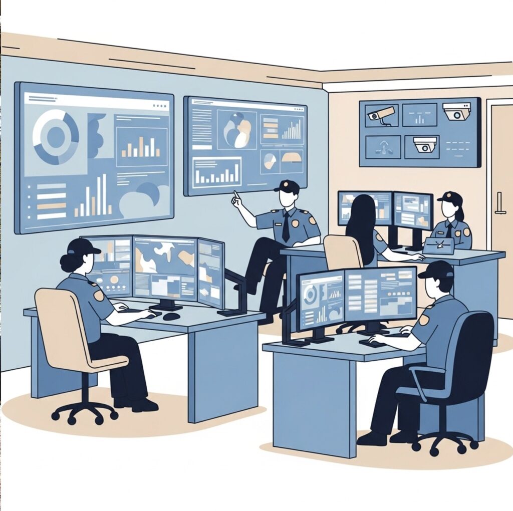 CCTV와 위기 대응 교육을 받는 교도관의 모습으로, 교도관 폭력 대응 체계 강화를 위해 장비·교육 개선 흐름을 파악해야 합니다.